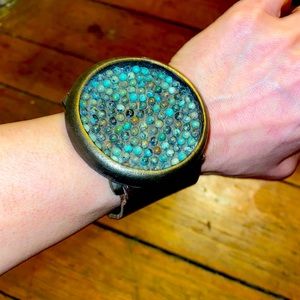 Genuine leather and turquoise cuff bracelet Made by a rebel Jewelry